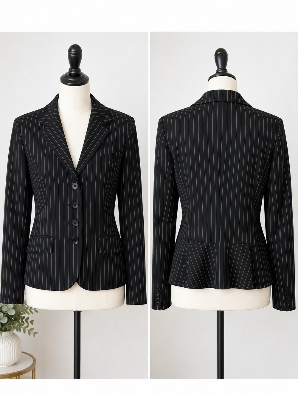 Lauren Ralph Lauren Black Pinstripe Blazer Size 10 | Tailored Cropped Jacket